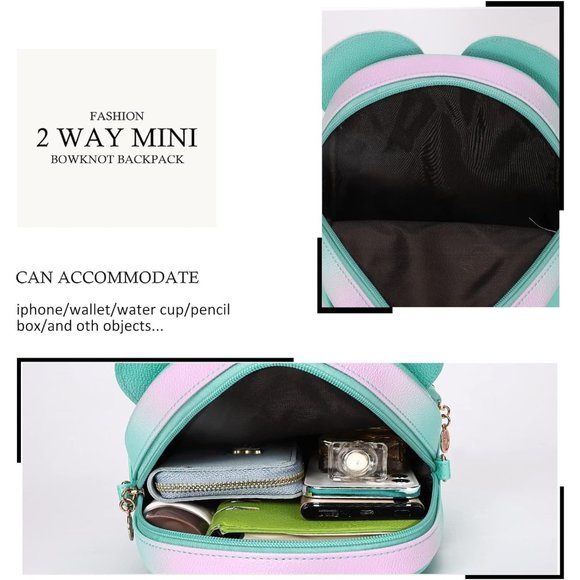 Bowknot Polka Dot Mini Backpack And Convertible Shoulder Bag Purse for Women - Picture 4 of 7